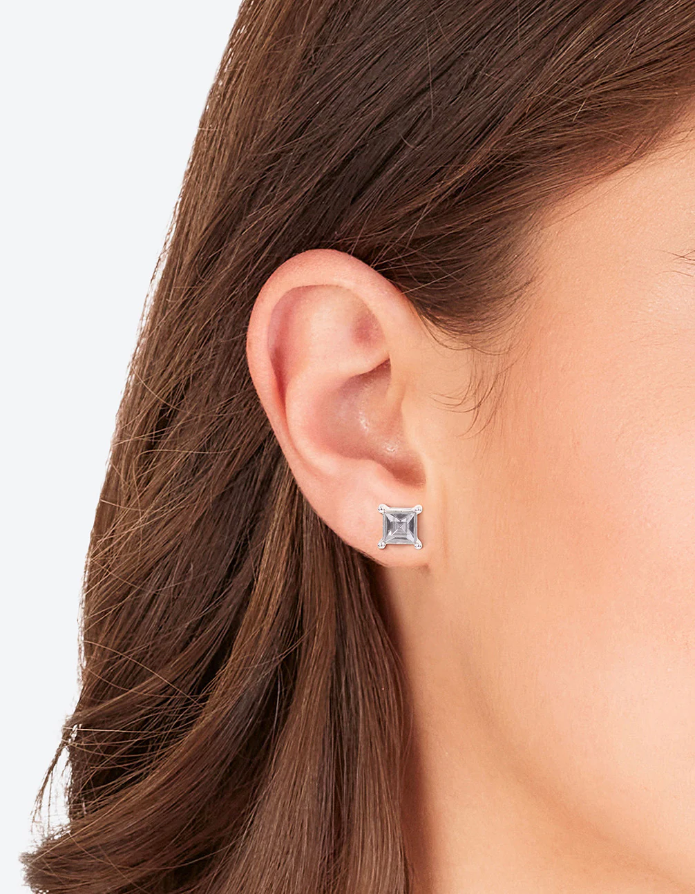 Silver Diamante Square Stud Earrings - Image 2