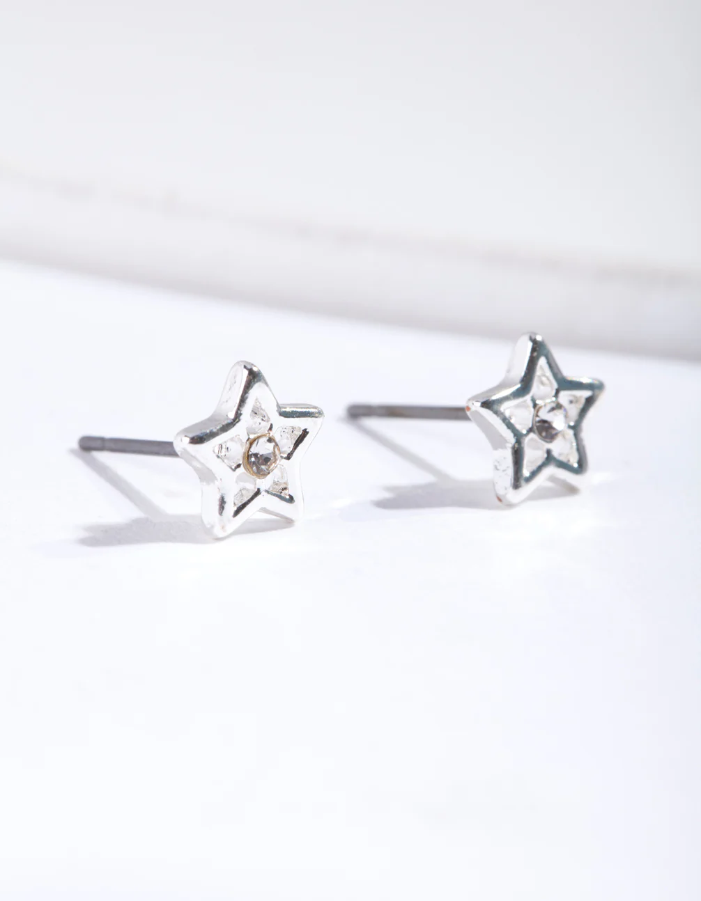 Silver Diamante Star Stud Earrings - Image 2