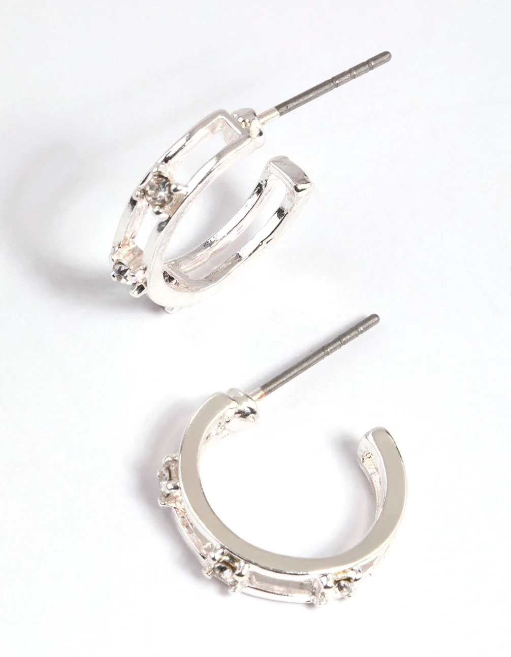 Silver Diamante Huggie Hoop Earrings - Image 2