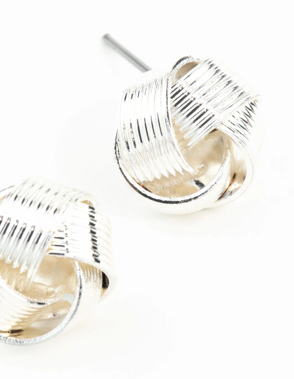 Silver Knot Textured Earrings - Image 3