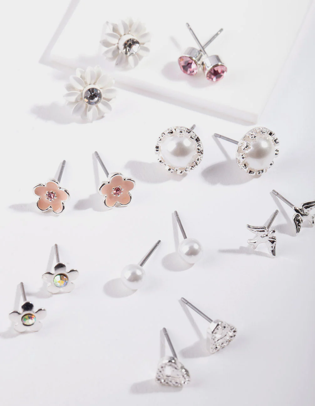 Silver Flower Pearl Earring 8-Pack - Image 2