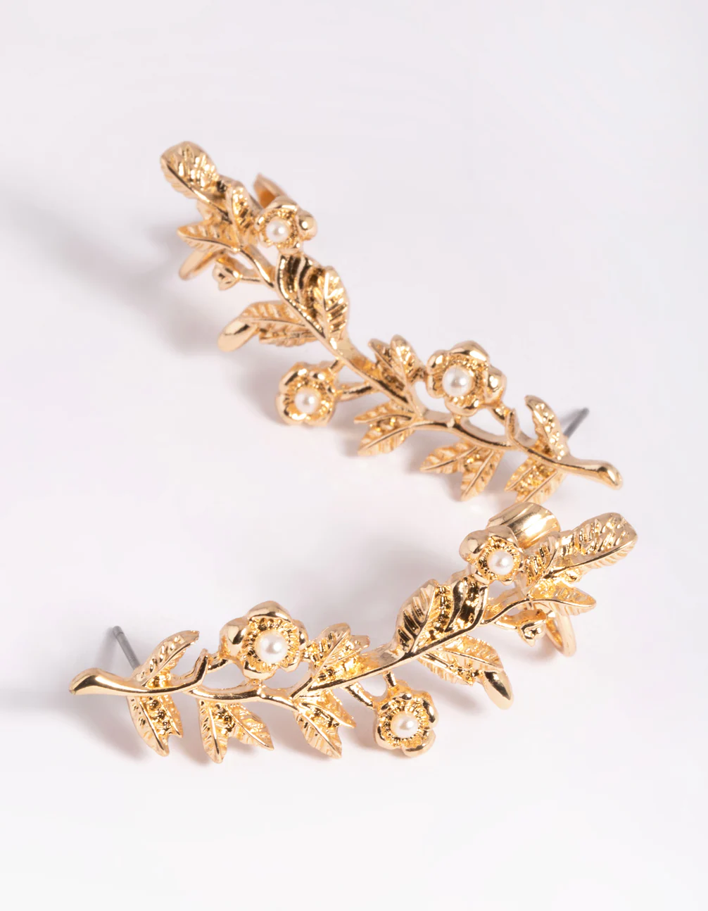 Gold Floral Branch Cuff Earrings - Image 3