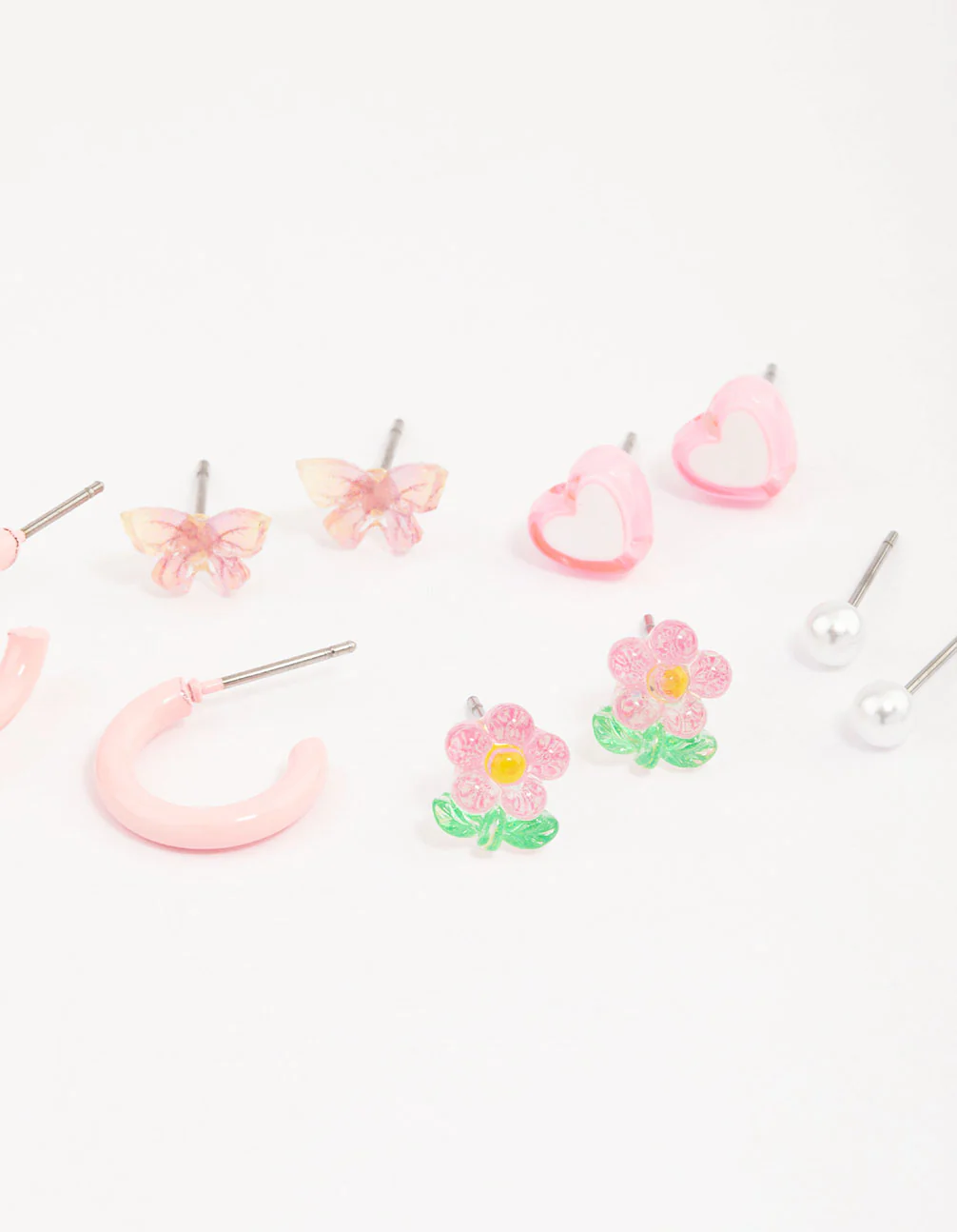 Pink Heart Flower & Butterfly Earrings 8-Pack - Image 3