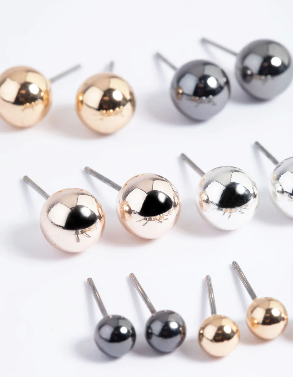 Mixed Metal Basic Ball Stud Earrings 8-Pack - Image 2