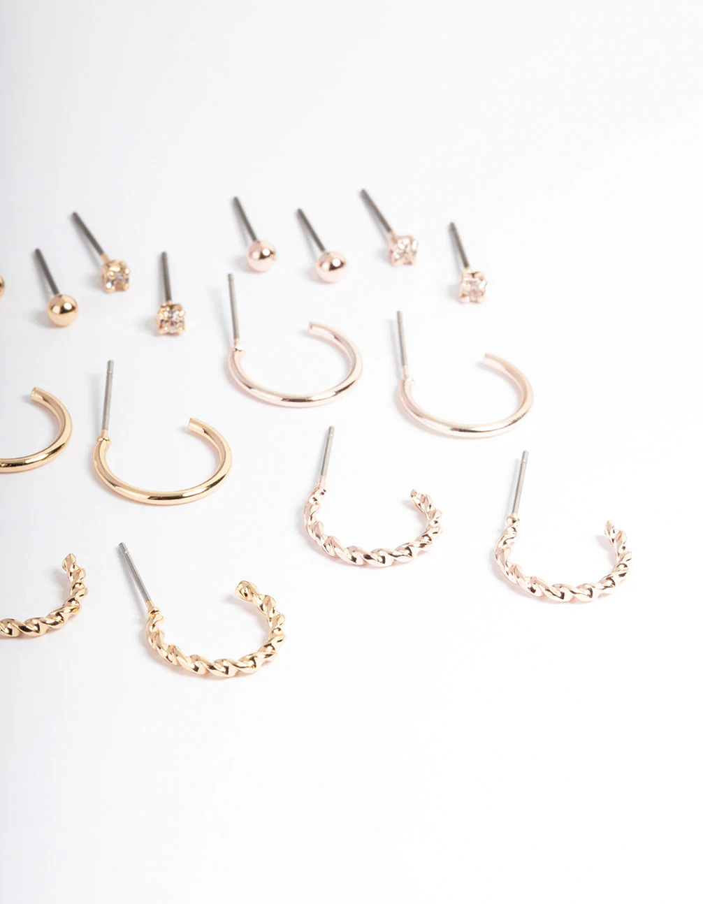 Mixed Metal Plain & Dimanate Stud & Hoop Earring 12-Pack - Image 3