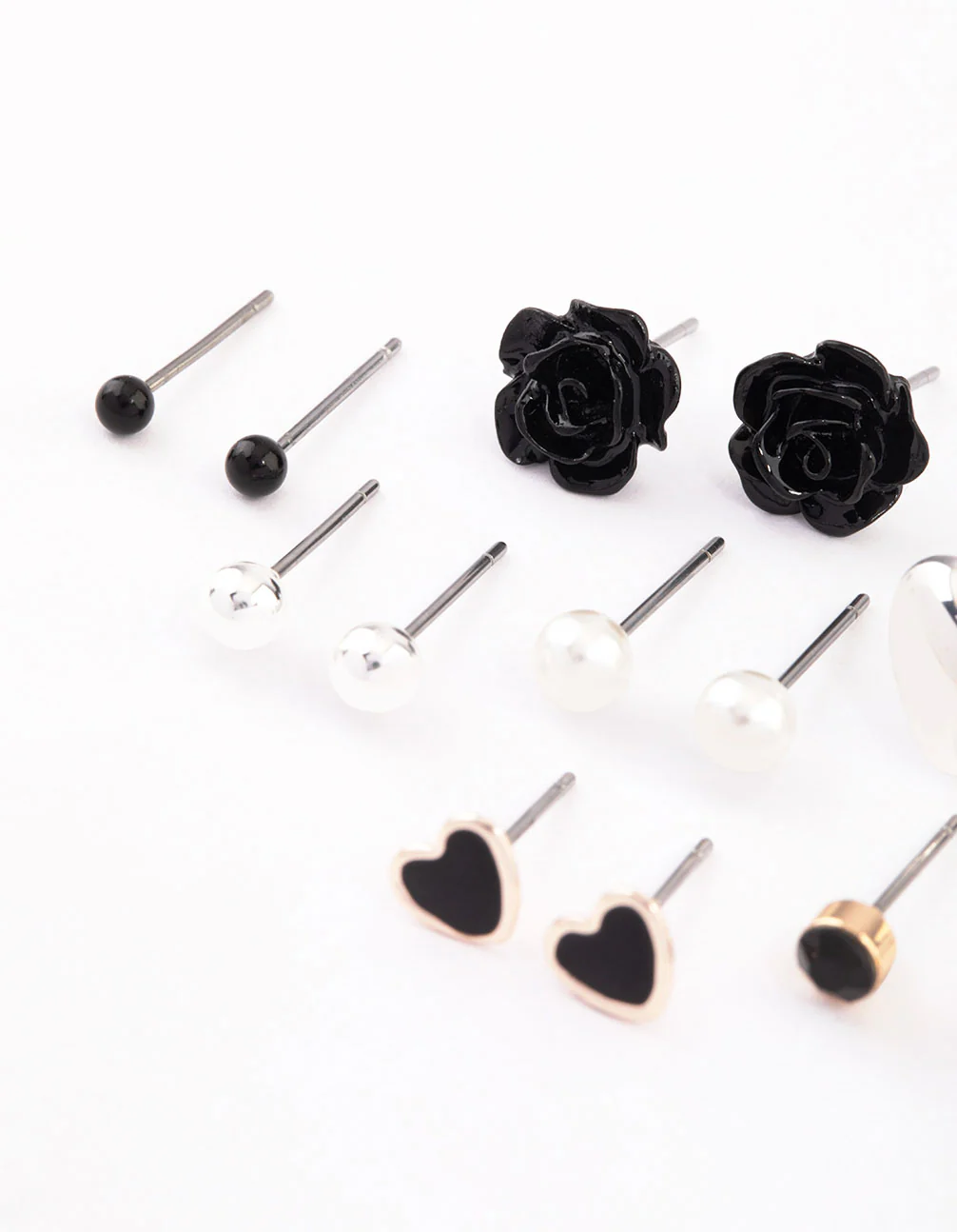 Mixed Metal Pearl Heart & Flower Earrings 8-Pack - Image 2