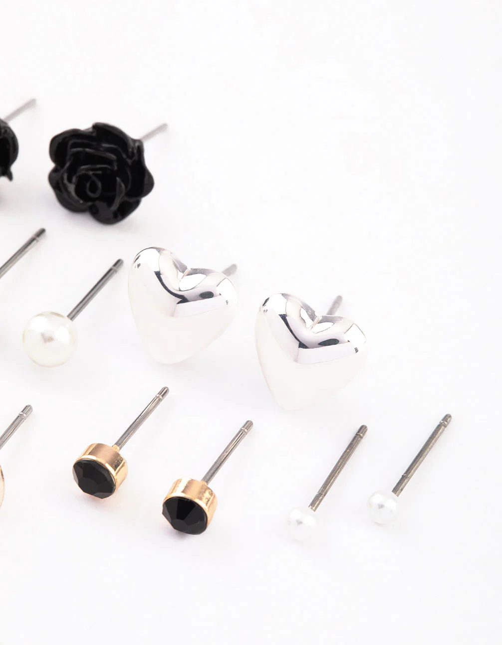 Mixed Metal Pearl Heart & Flower Earrings 8-Pack - Image 3