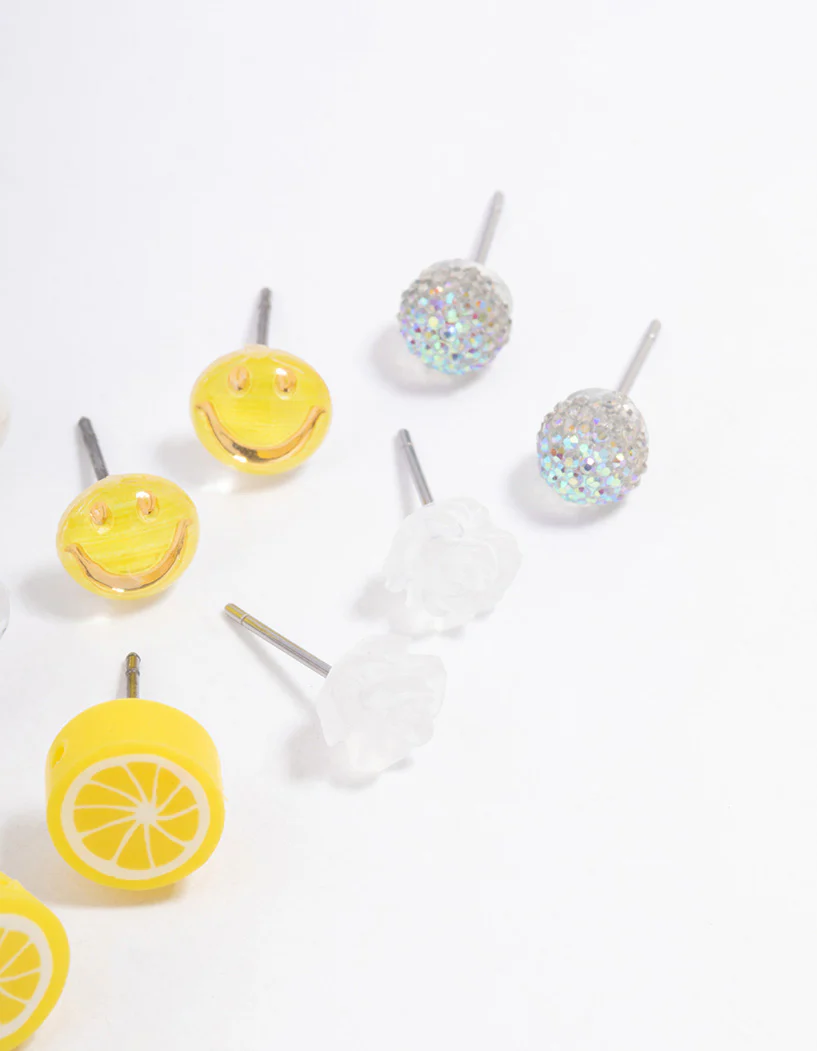 Yellow Smile Floral Stud Earrings 8-Pack - Image 3