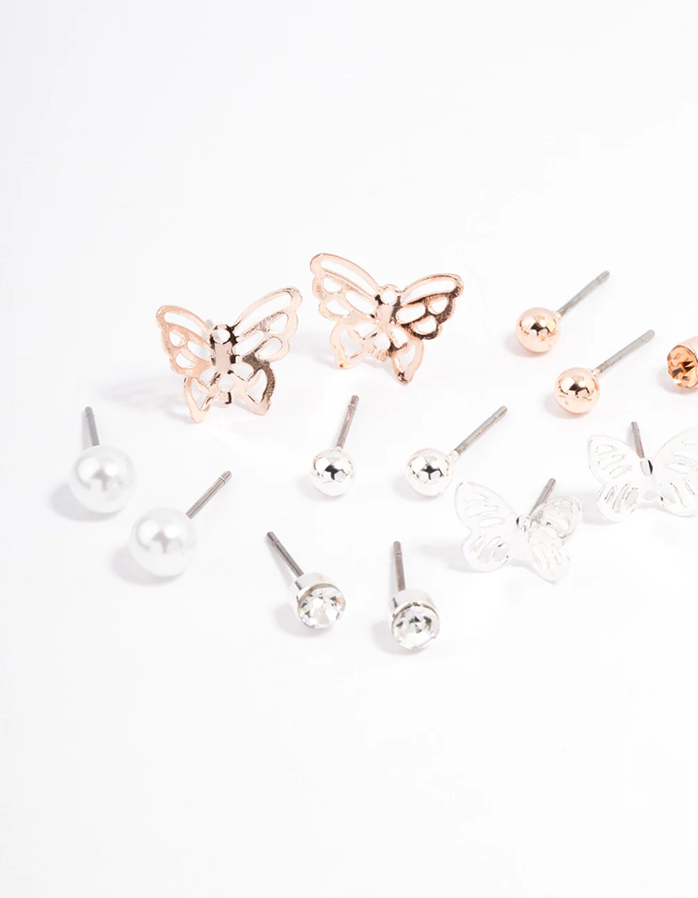 Rose Gold Basic Stud & Butterfly Earrings 8-Pack - Image 2
