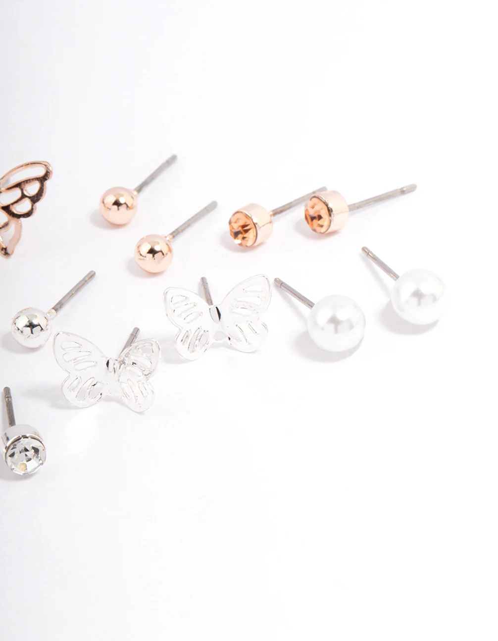Rose Gold Basic Stud & Butterfly Earrings 8-Pack - Image 3