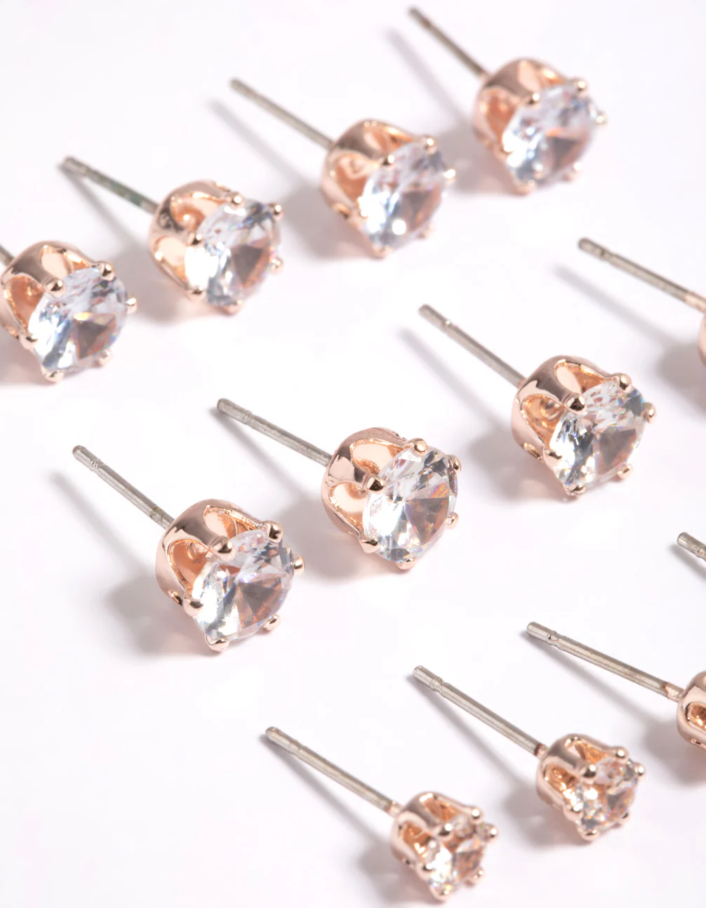 Rose Gold Classic Diamante Studs 8-Pack - Image 2