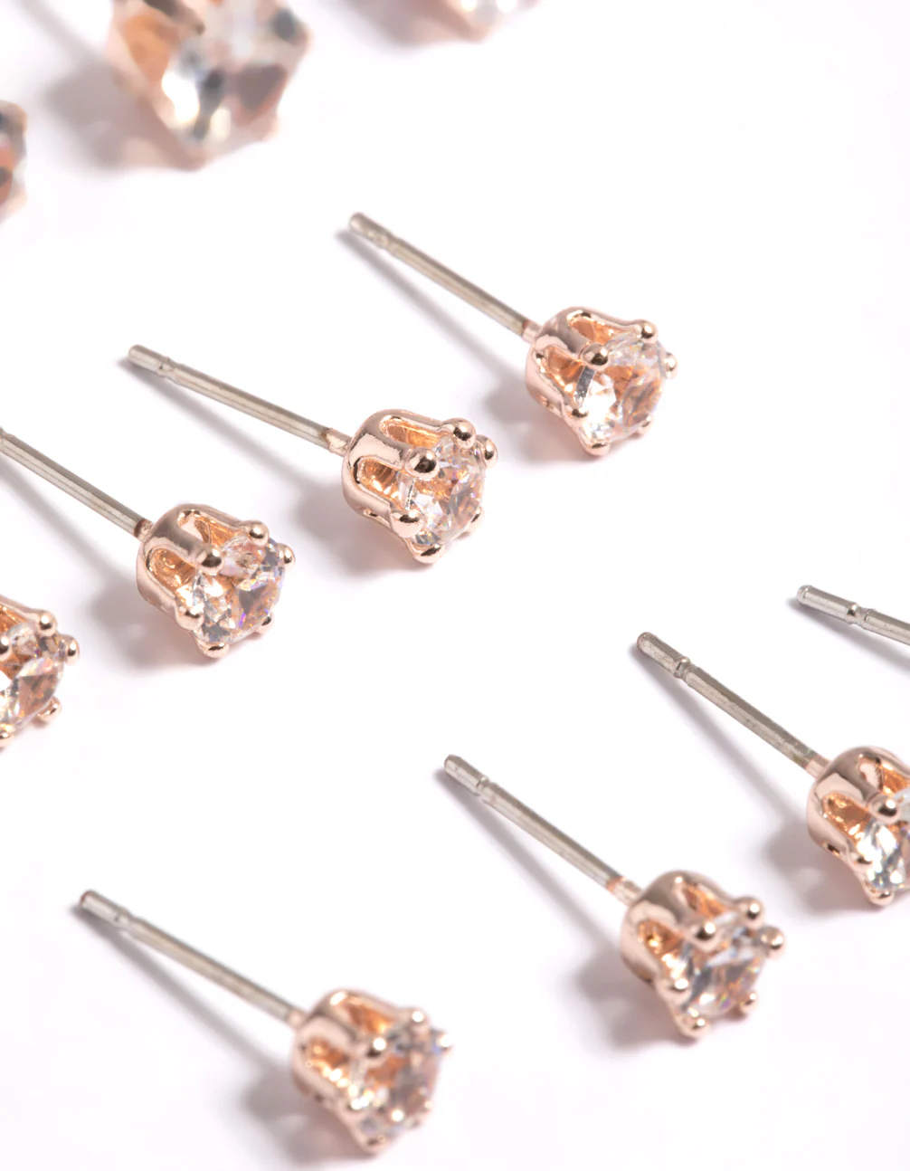 Rose Gold Classic Diamante Studs 8-Pack - Image 3