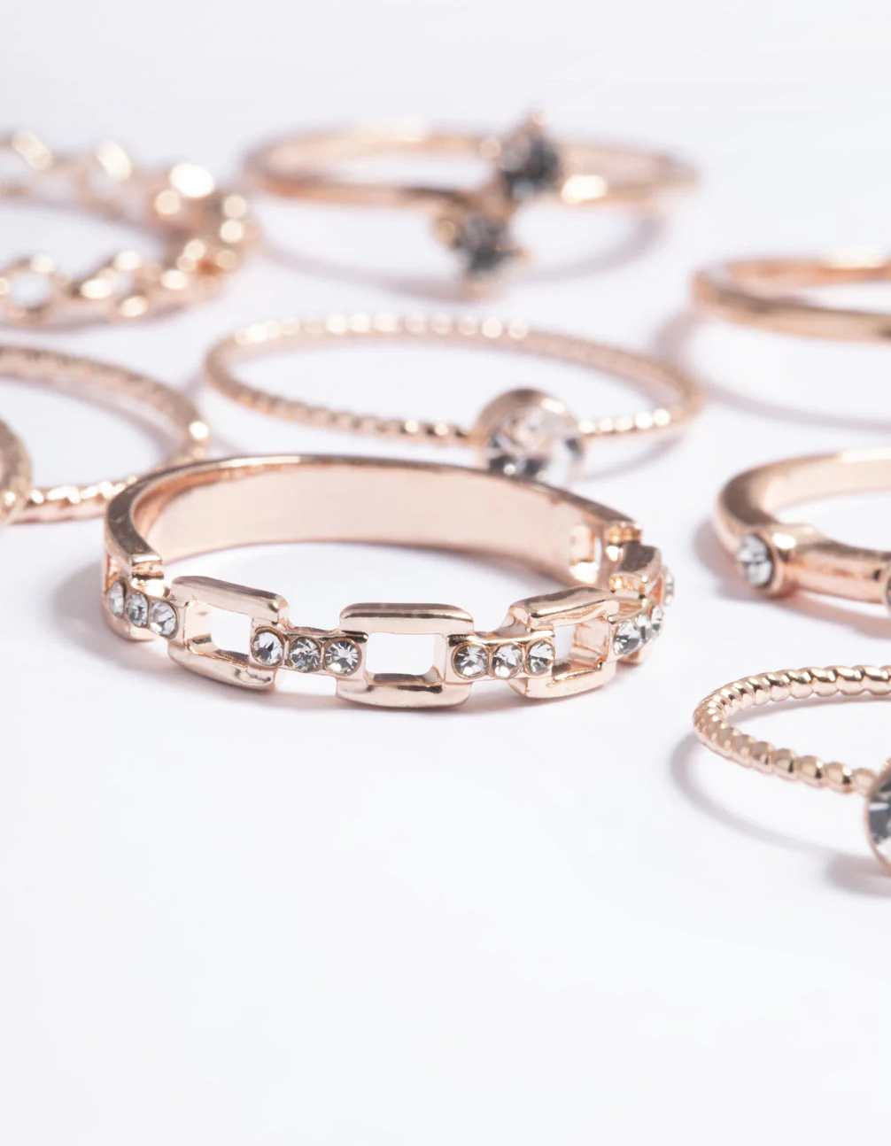 Rose Gold Crystal Chain Ring Pack - Image 2