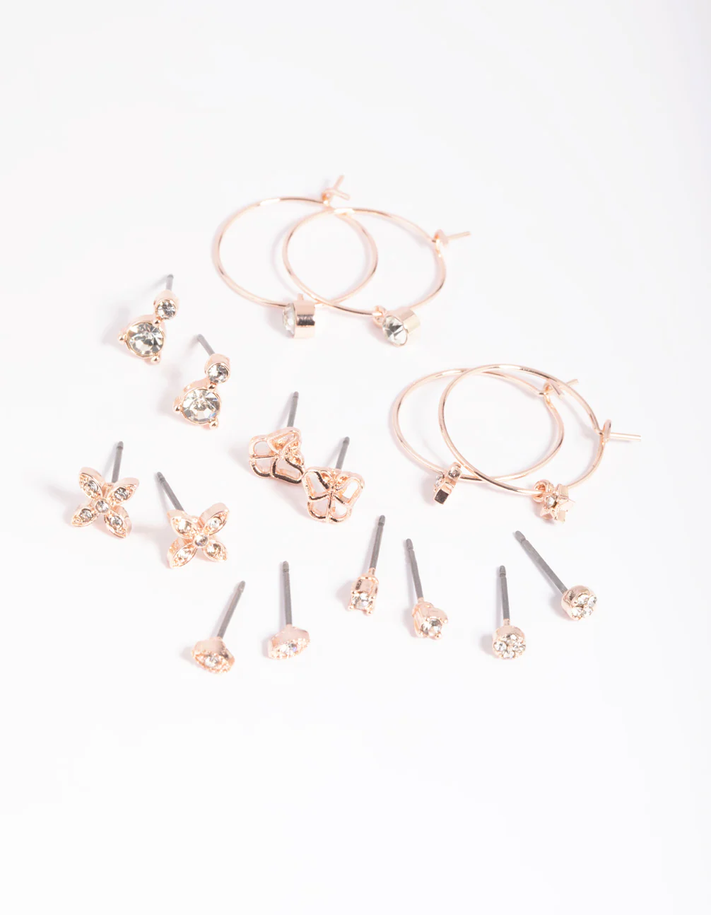 Rose Gold Dainty Garden Stud Earring 8-Pack