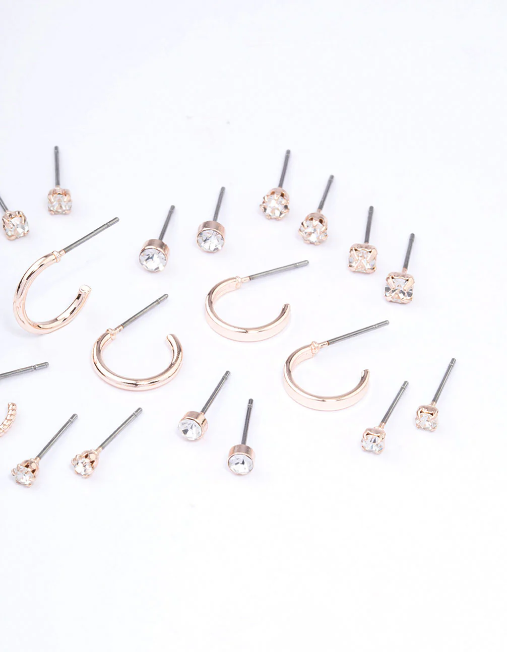 Rose Gold Diamante Stud & Hoop Earring 12-Pack - Image 3