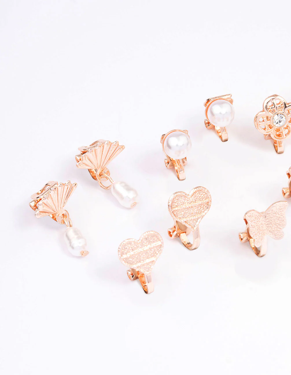 Rose Gold Mixed Fan & Pearl Drop Earrings 5-Pack - Image 2