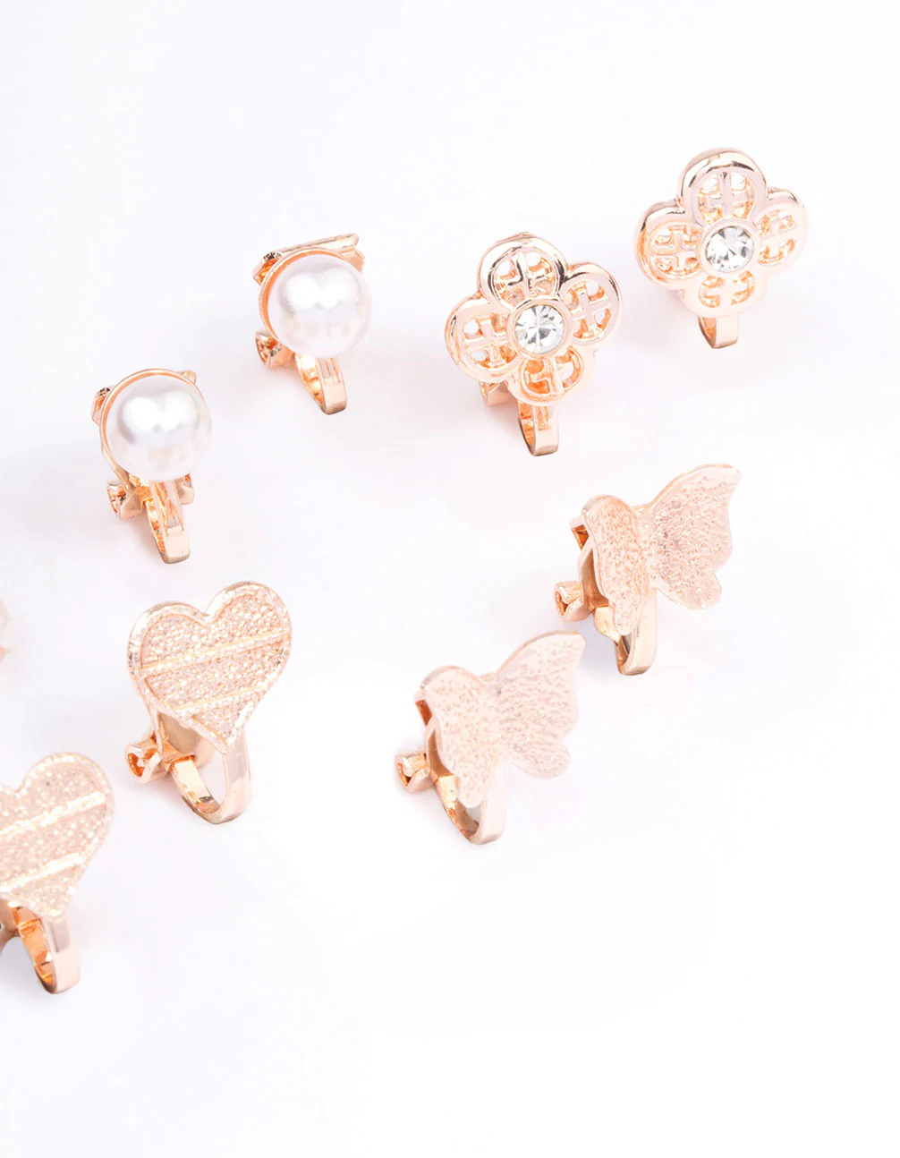 Rose Gold Mixed Fan & Pearl Drop Earrings 5-Pack - Image 3