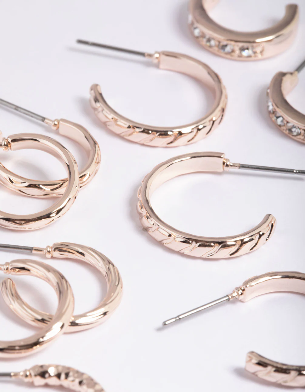 Rose Gold Mixed Diamante Hoop Earrings 8-Pack - Image 2