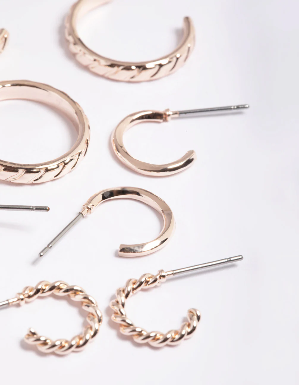 Rose Gold Mixed Diamante Hoop Earrings 8-Pack - Image 3