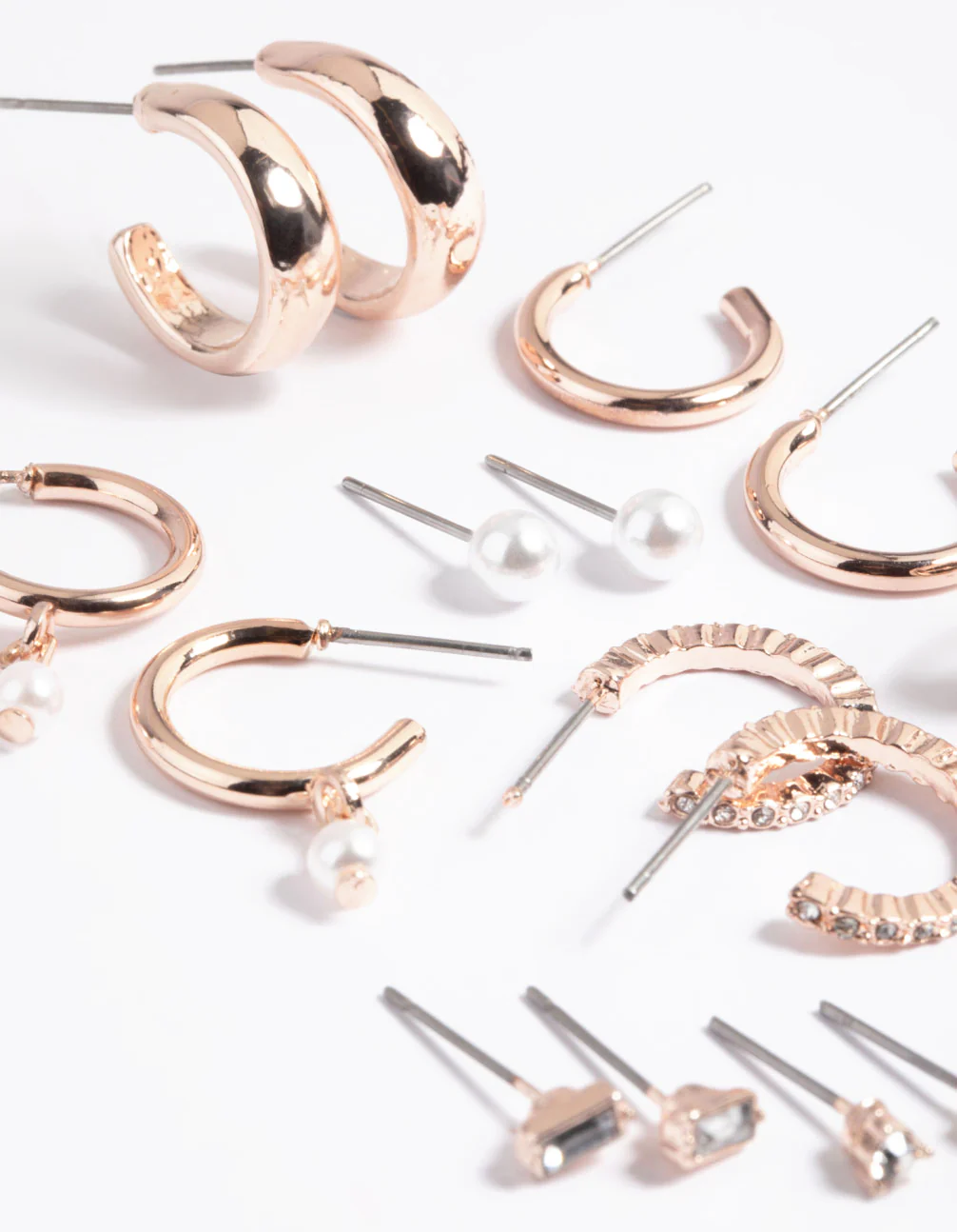 Rose Gold Pearl Stud & Hoop Earrings 8-Pack - Image 2