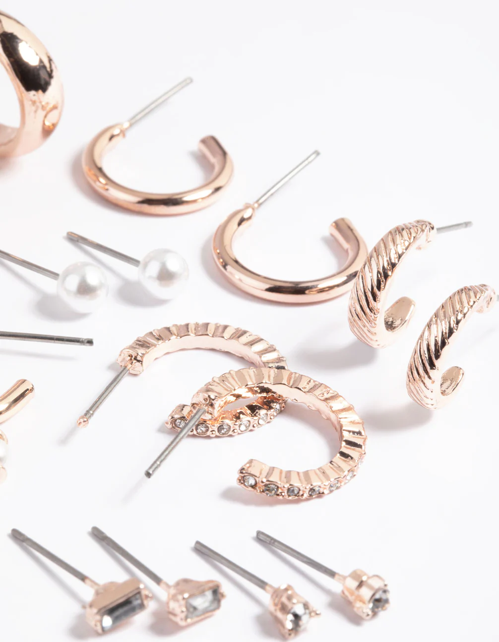 Rose Gold Pearl Stud & Hoop Earrings 8-Pack - Image 3