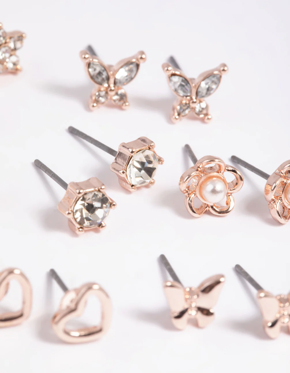 Rose Gold Pearlised Flower Stud Earring 8-Pack - Image 2
