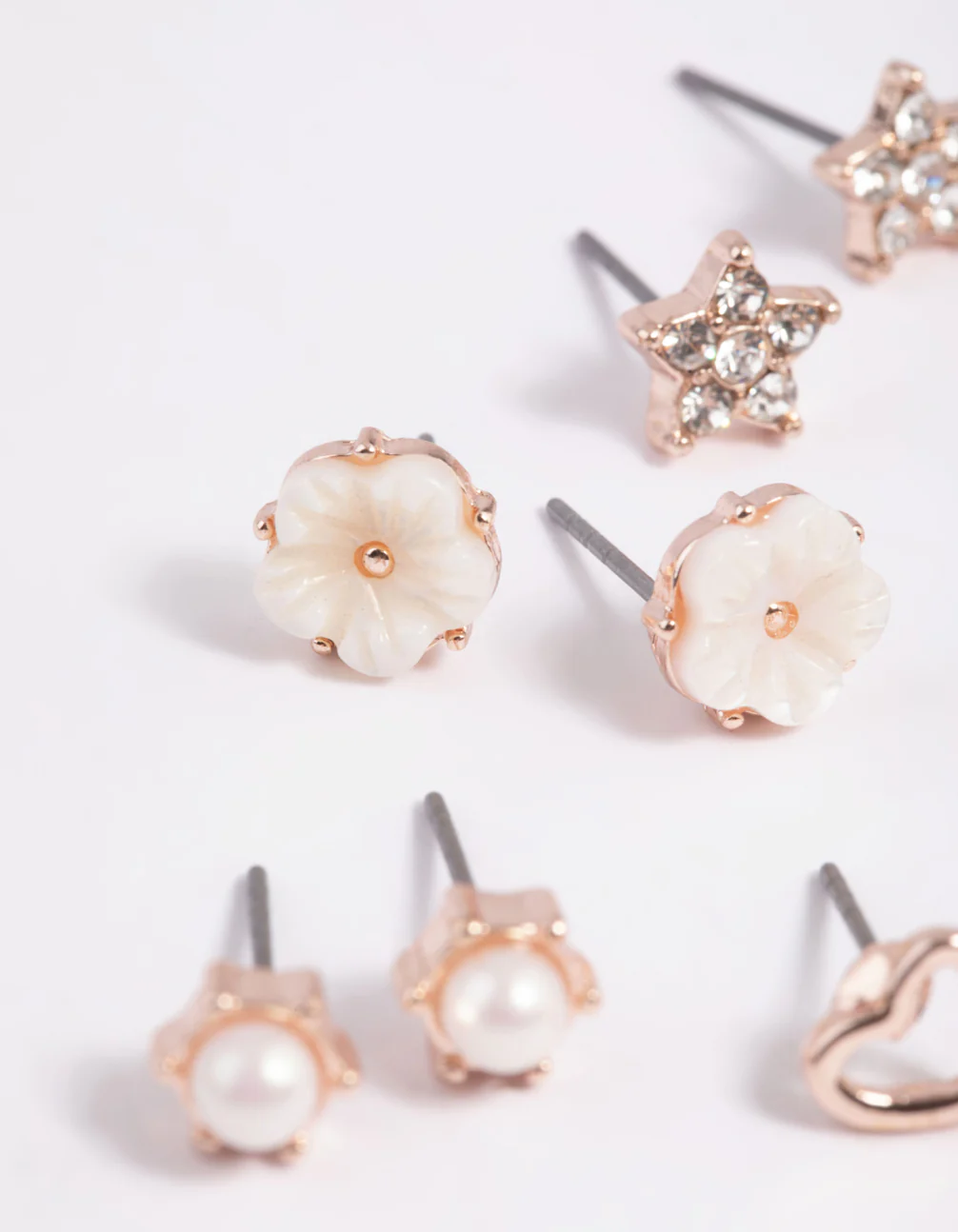 Rose Gold Pearlised Flower Stud Earring 8-Pack - Image 3