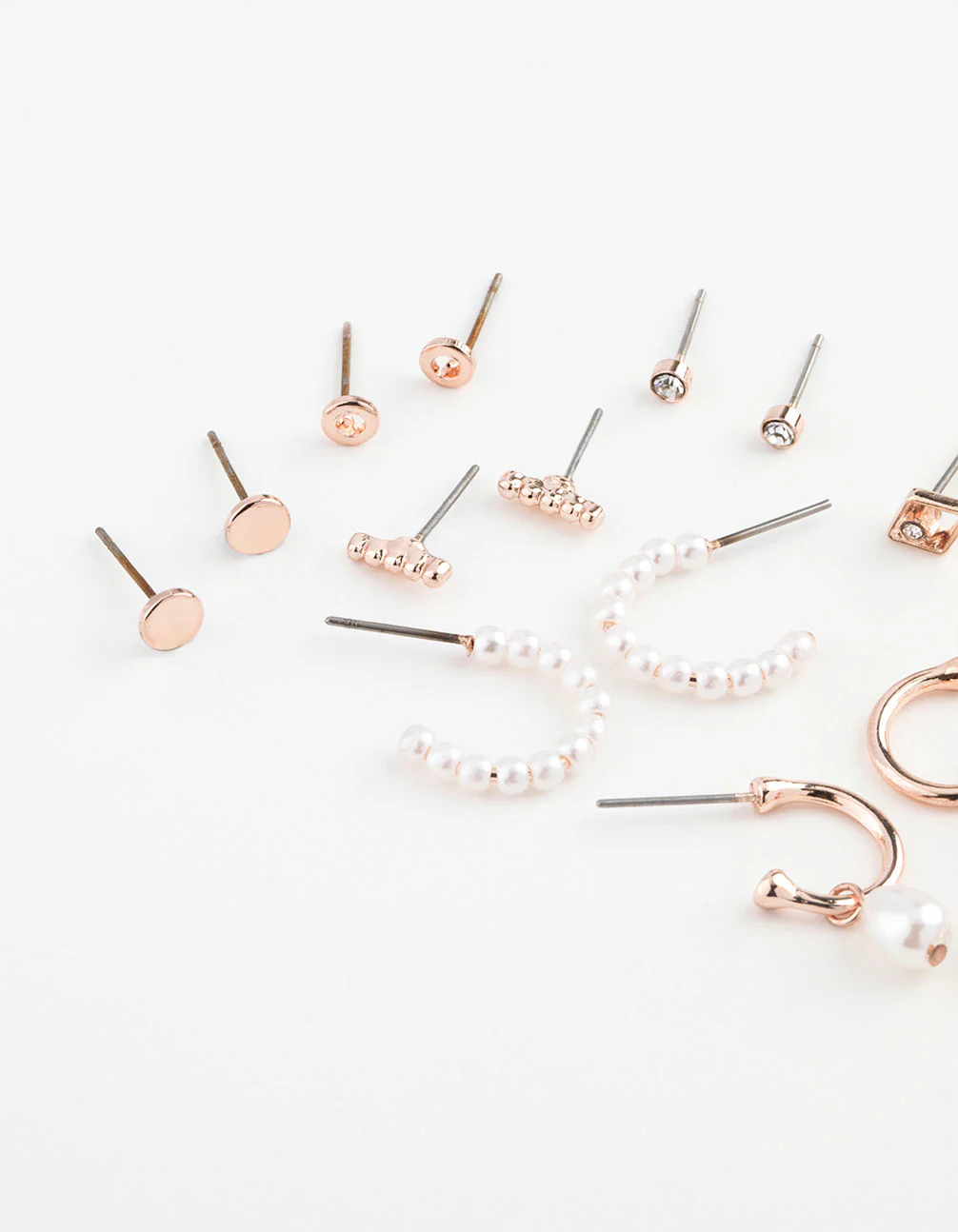 Rose Gold Pearl Mixed Stud & Hoop Earring 12-Pack - Image 2