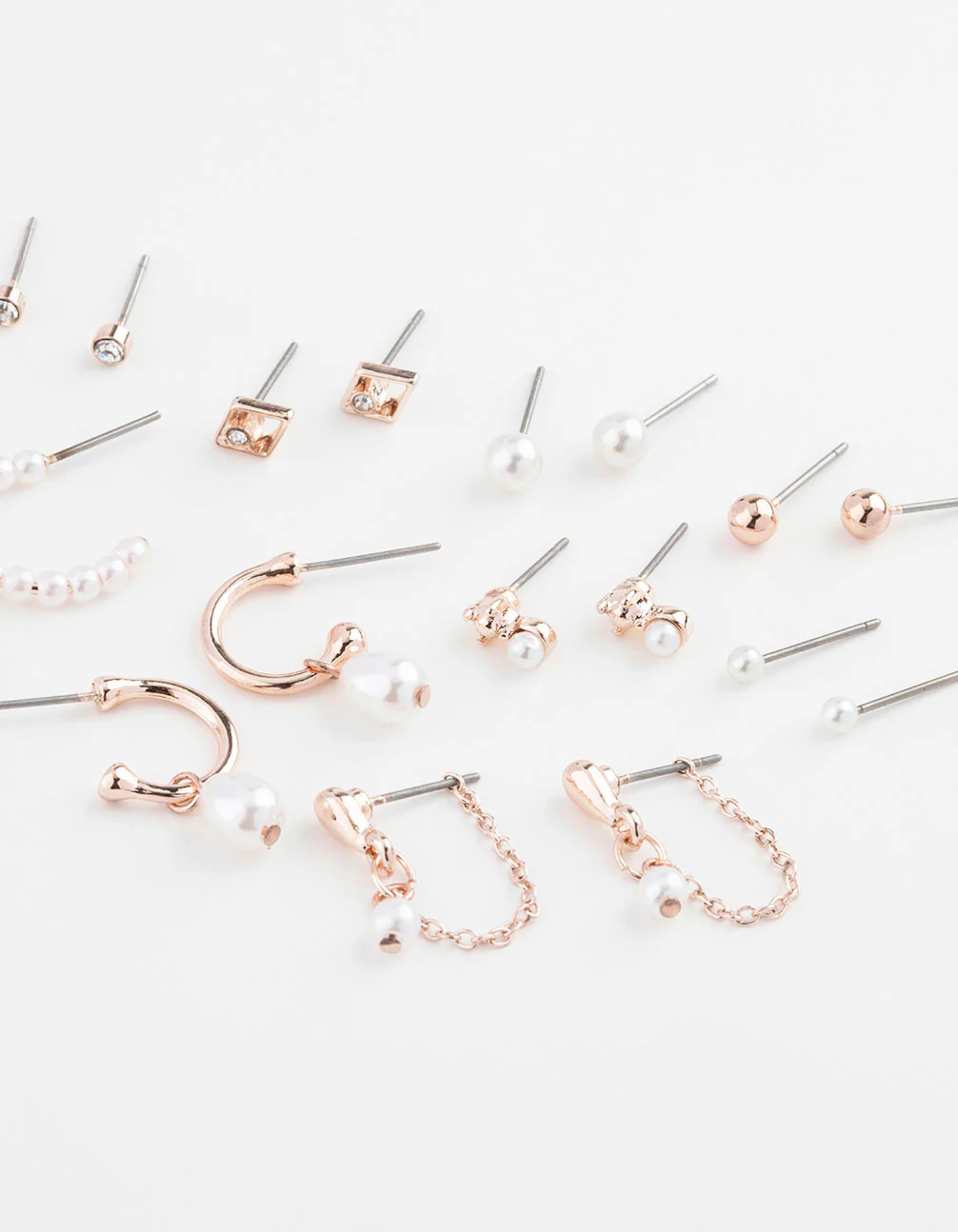 Rose Gold Pearl Mixed Stud & Hoop Earring 12-Pack - Image 3