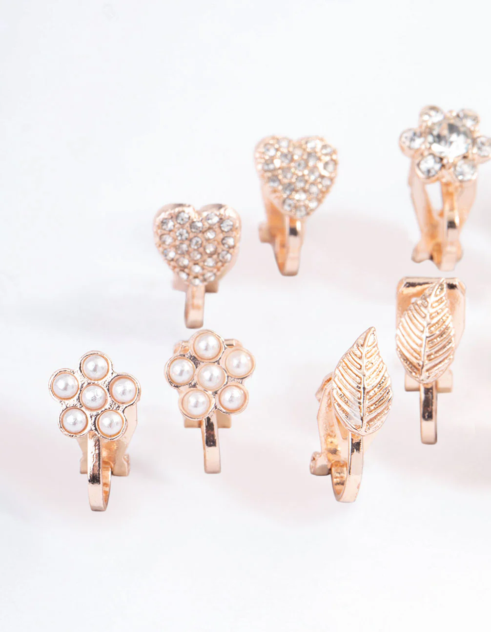 Rose Gold Pave Heart Flower Clip On Earrings 5-Pack - Image 2