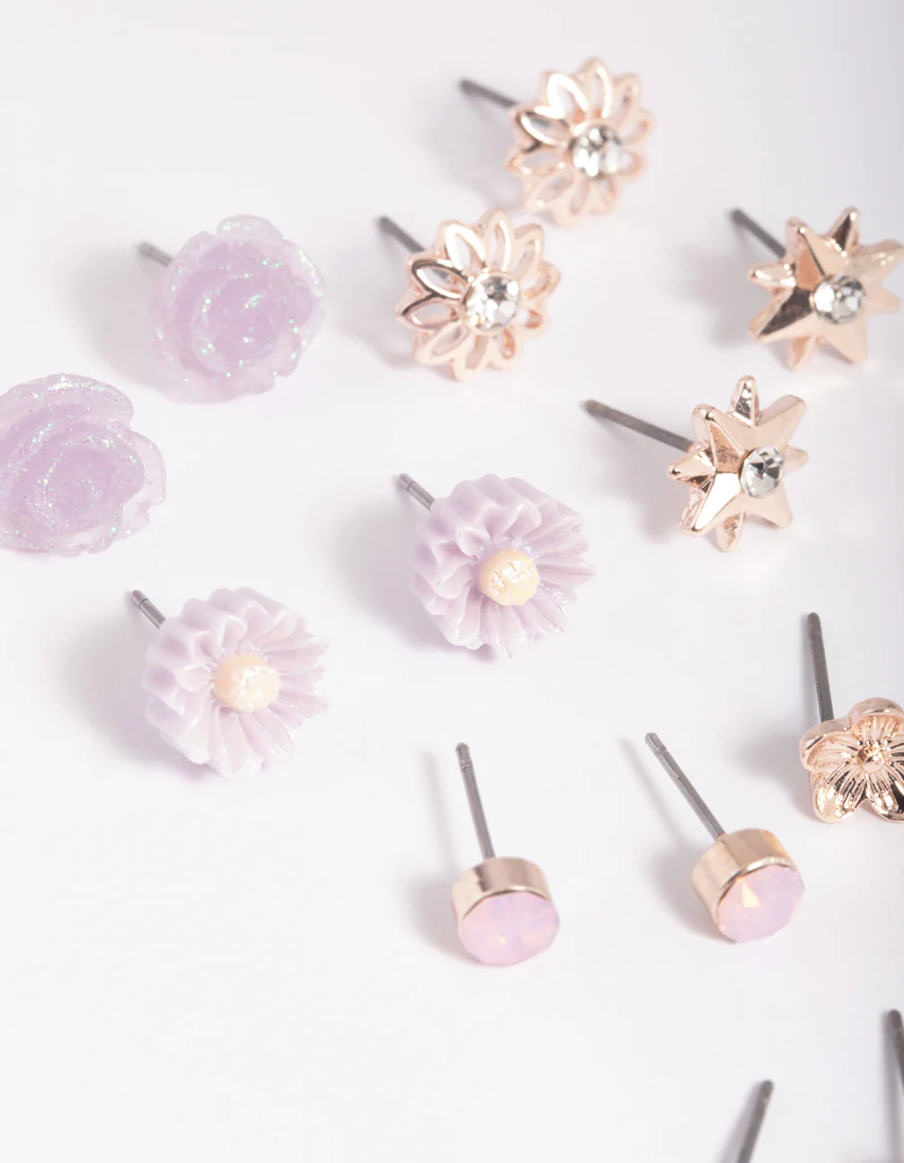 Rose Gold Triangle & Flower Stud Earring 8-Pack - Image 3