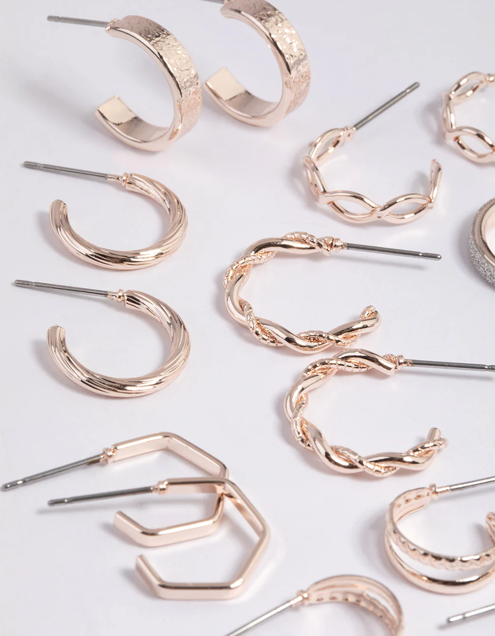 Rose Gold Textured Glitter Hoop Earring 8-Pack - Image 2