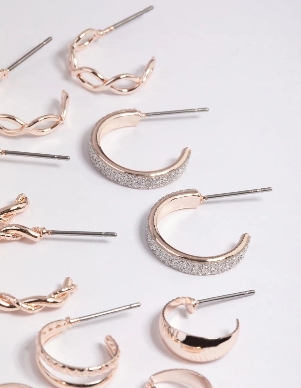 Rose Gold Textured Glitter Hoop Earring 8-Pack - Image 3