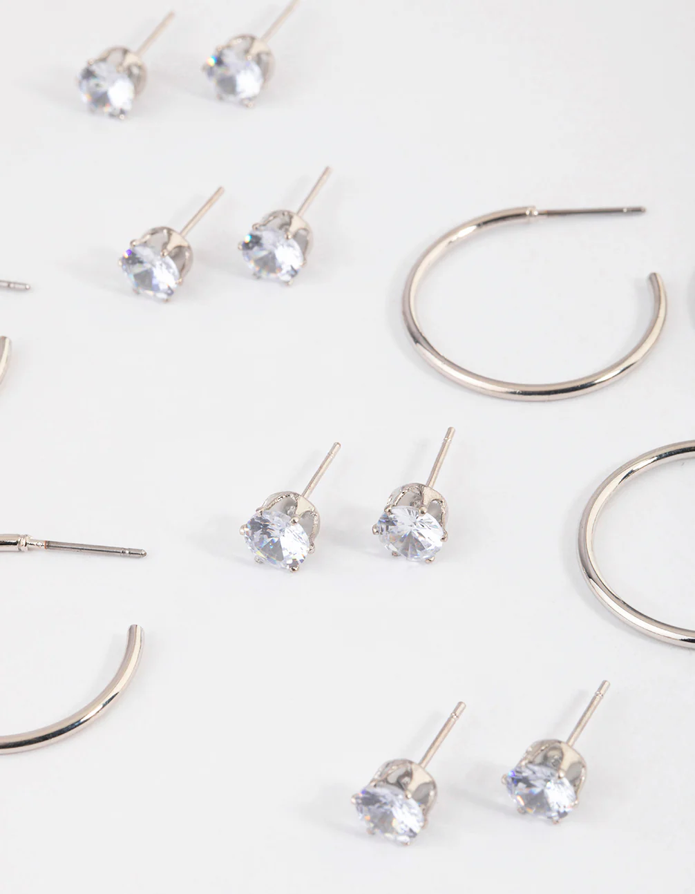 Silver Classic Diamante & Hoop Earrings 8-Pack - Image 2