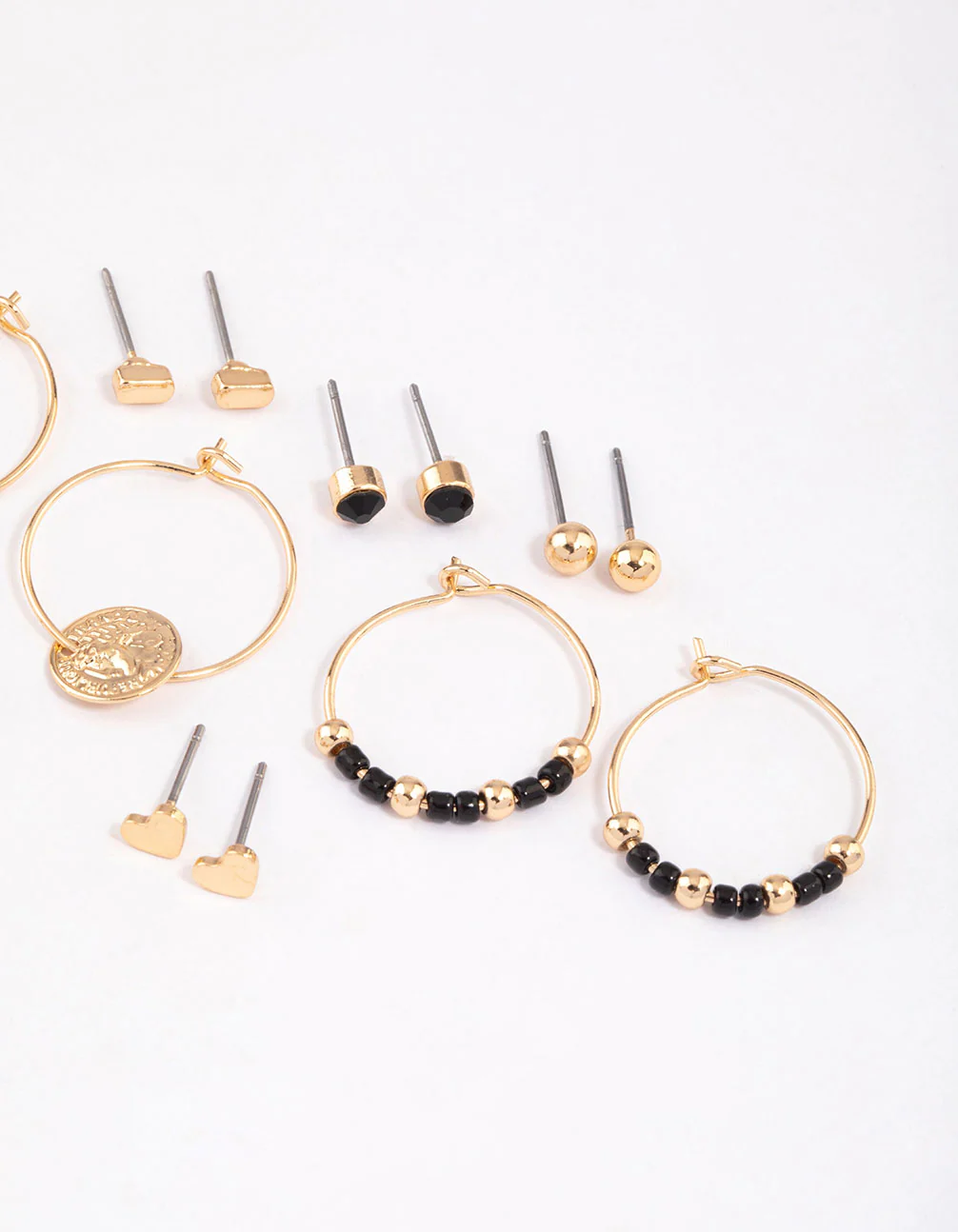 Gold Beaded & Coin Earrings 8-Pack - Image 3
