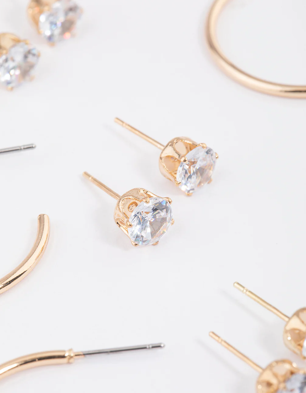 Gold Classic Diamante & Hoop Earrings 8-Pack - Image 2