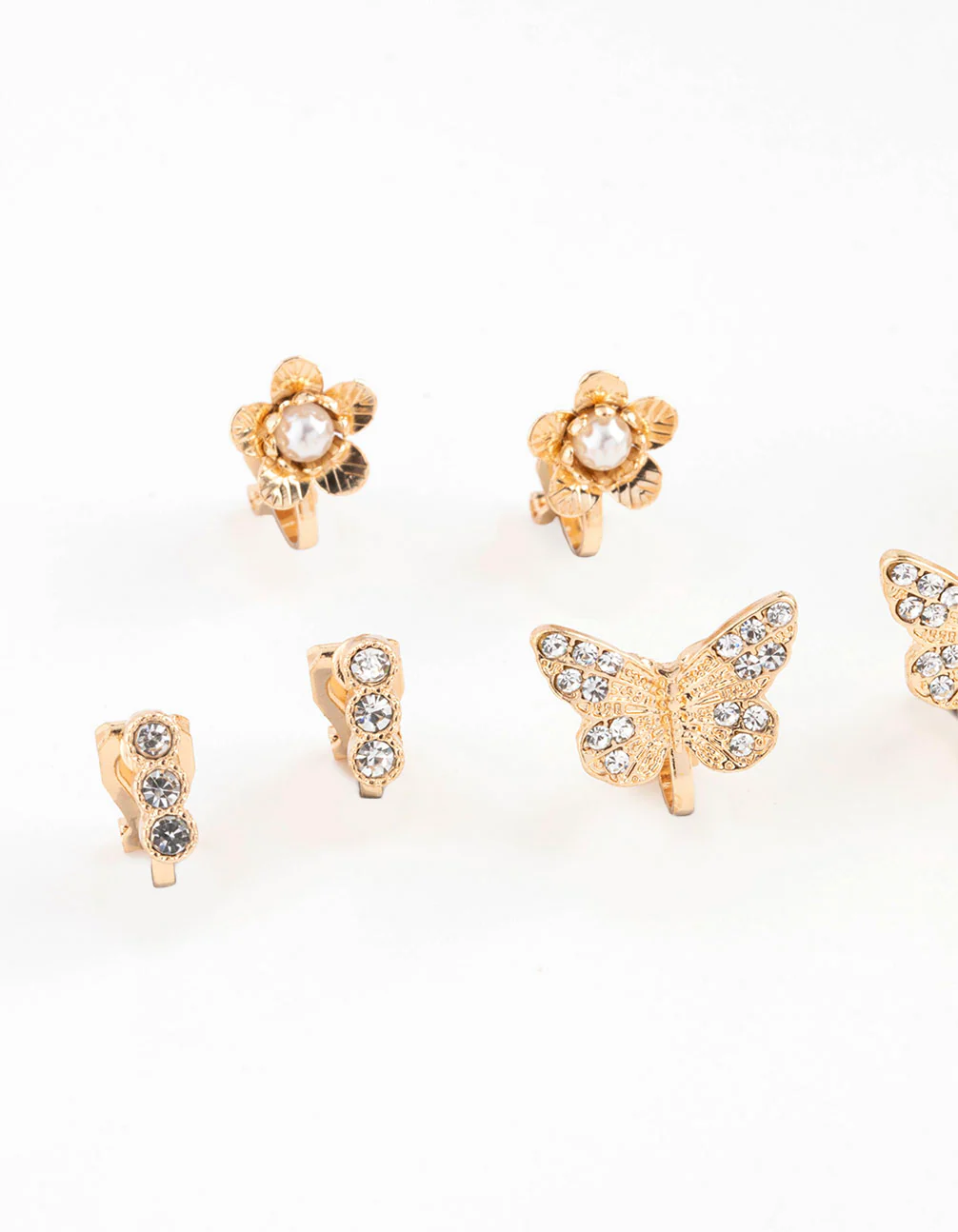 Gold Diamante Butterfly Diamante Clip On Earring 8-Pack - Image 2