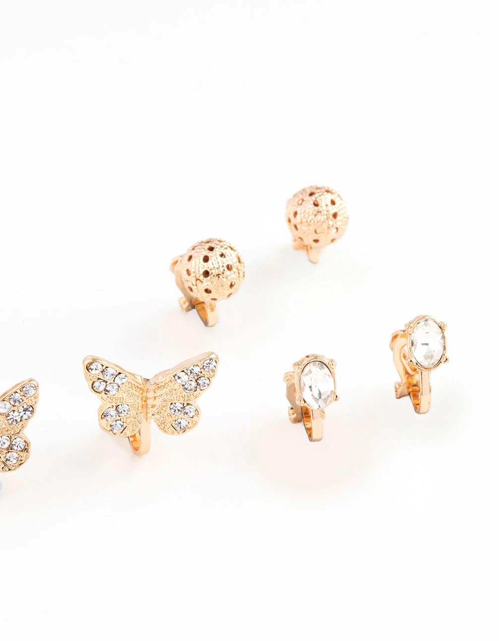 Gold Diamante Butterfly Diamante Clip On Earring 8-Pack - Image 3