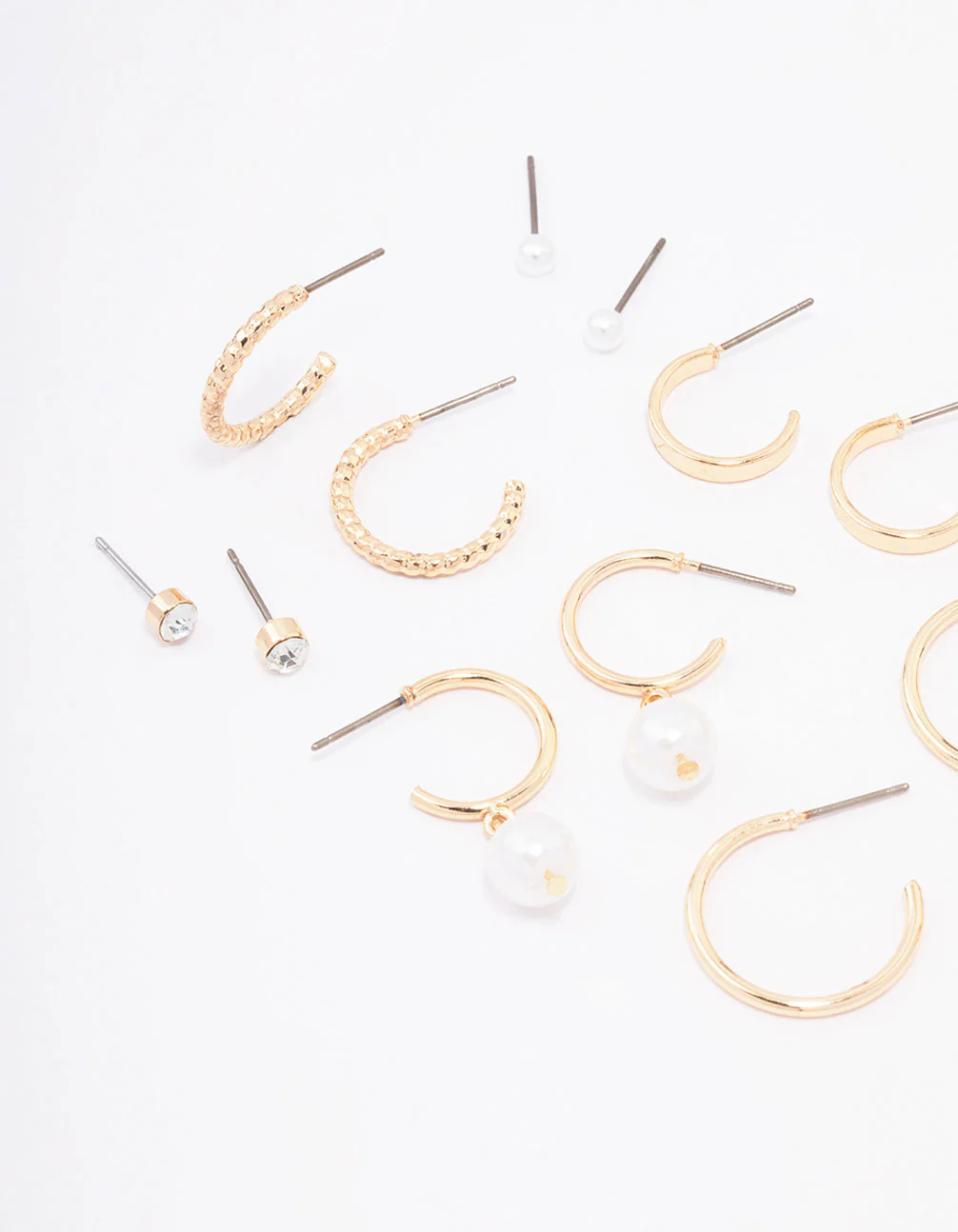 Gold Diamante Pearl Stud & Hoop Earring 8-Pack - Image 2