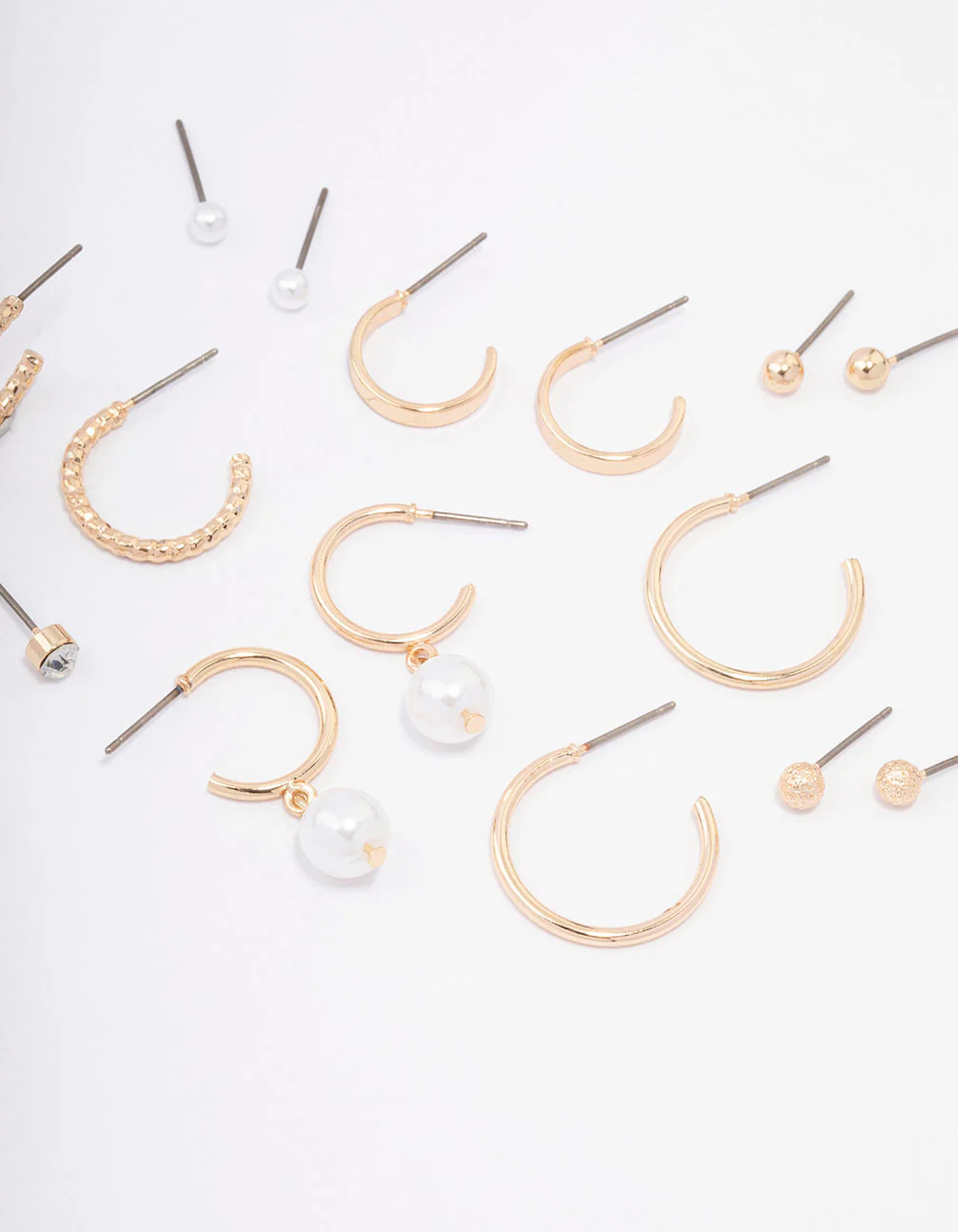 Gold Diamante Pearl Stud & Hoop Earring 8-Pack - Image 3