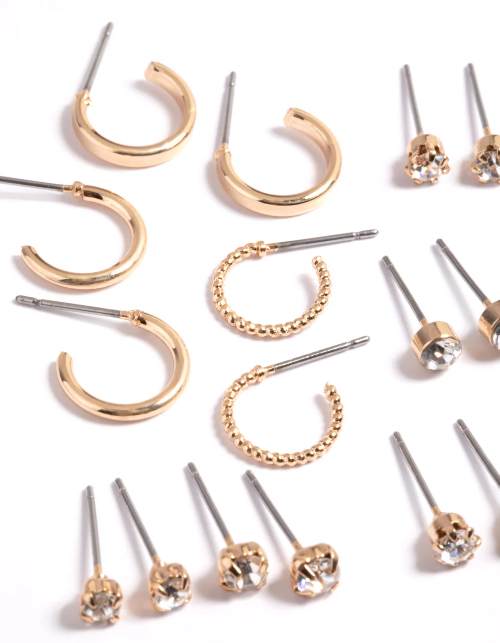 Gold Diamante Stud & Hoop Earrings - Image 2