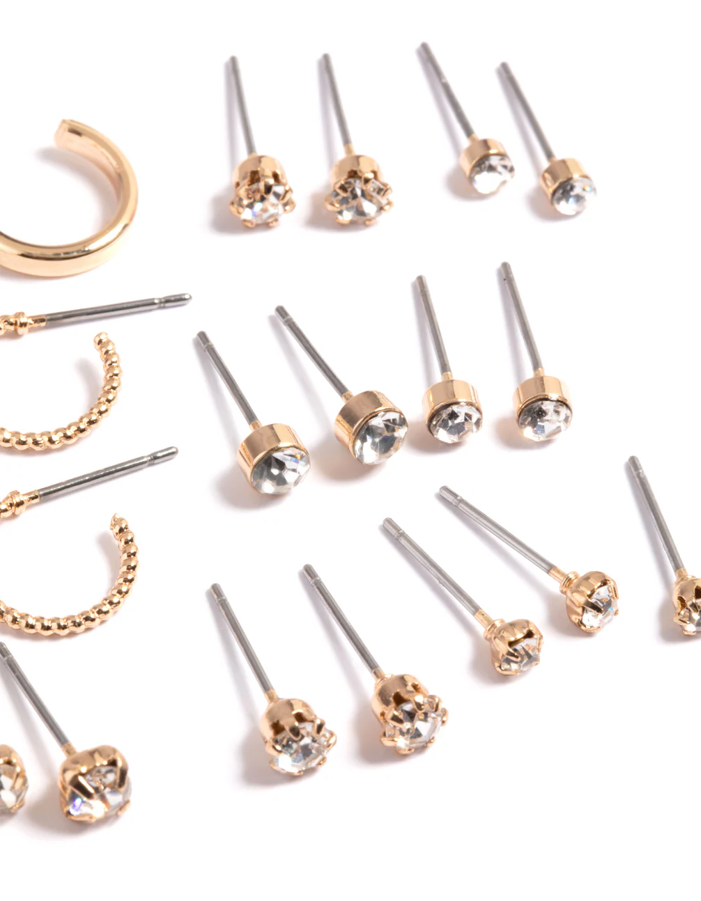 Gold Diamante Stud & Hoop Earrings - Image 3