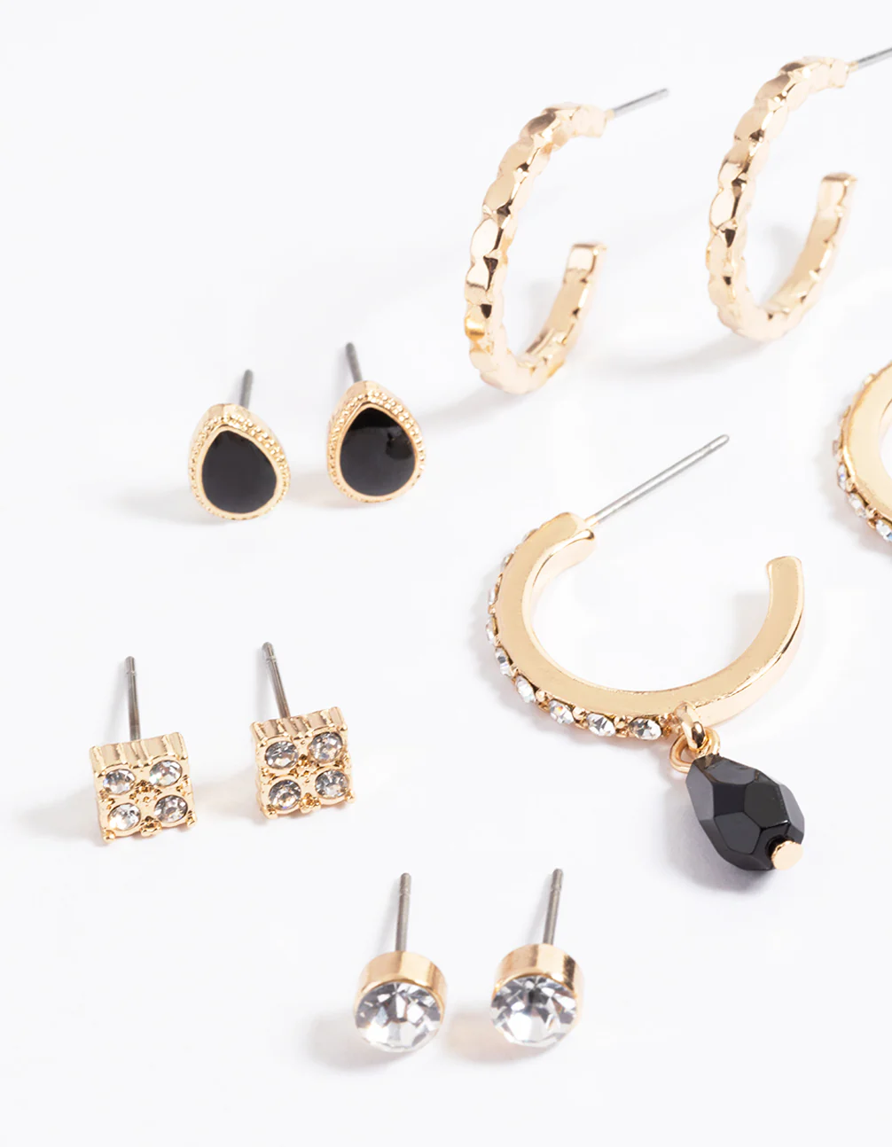 Gold Diamante & Stone Stud & Hoop Earrings - Image 2