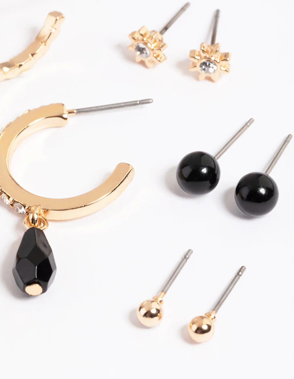 Gold Diamante & Stone Stud & Hoop Earrings - Image 3