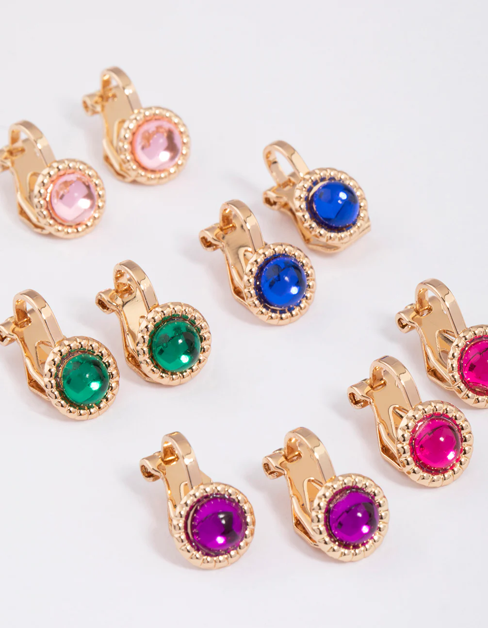 Multi-Colored Encased Diamante Clip On Earrings 5-Pack - Image 2