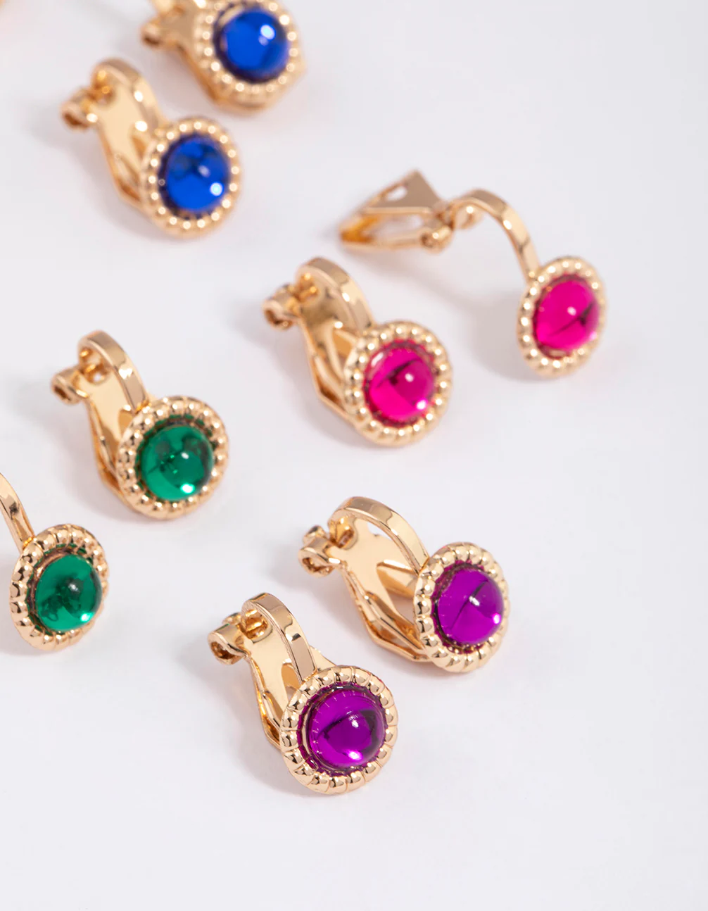 Multi-Colored Encased Diamante Clip On Earrings 5-Pack - Image 3