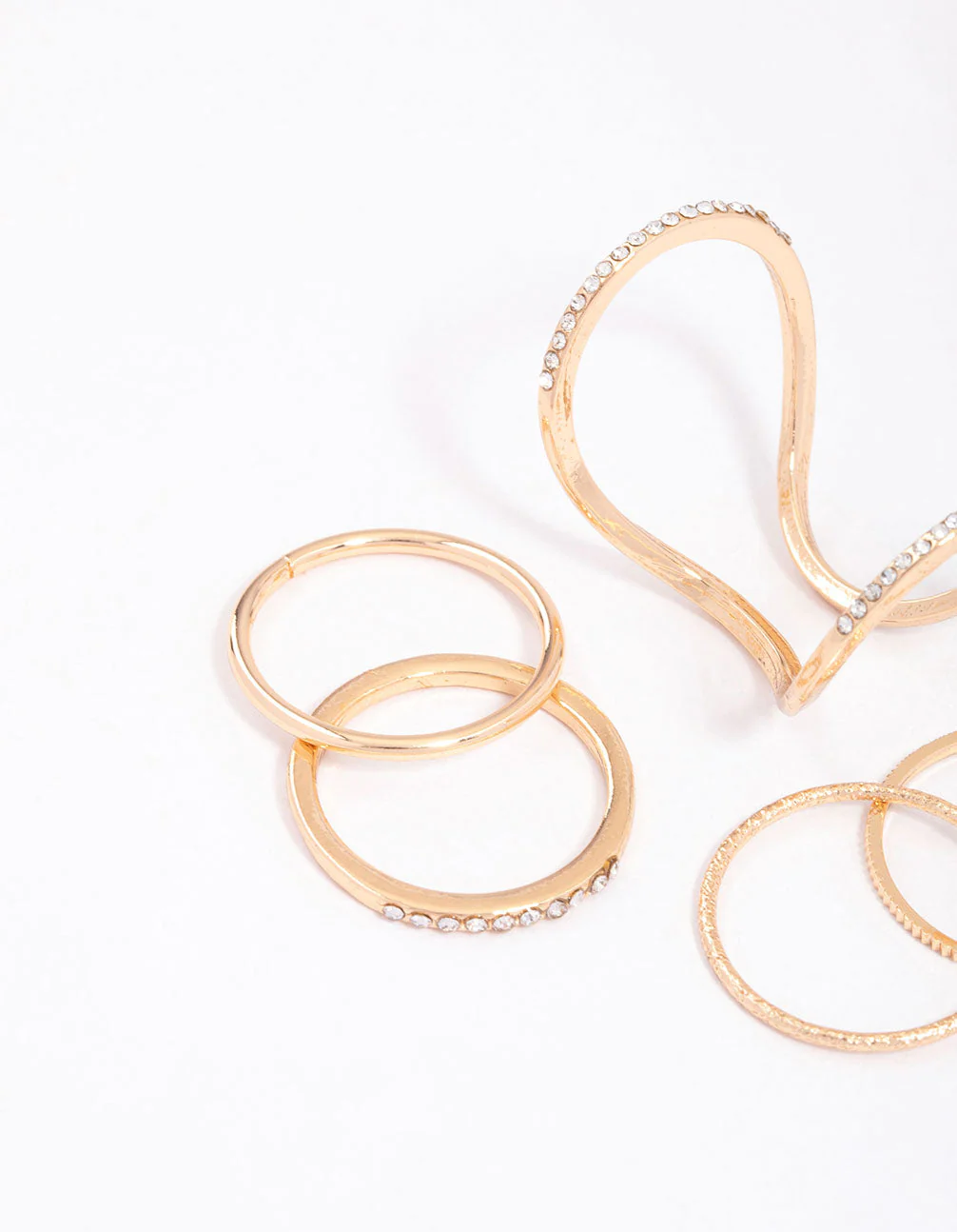 Gold Fine Diamante Double Ring Pack - Image 2
