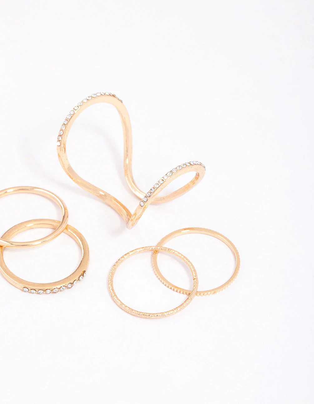 Gold Fine Diamante Double Ring Pack - Image 3