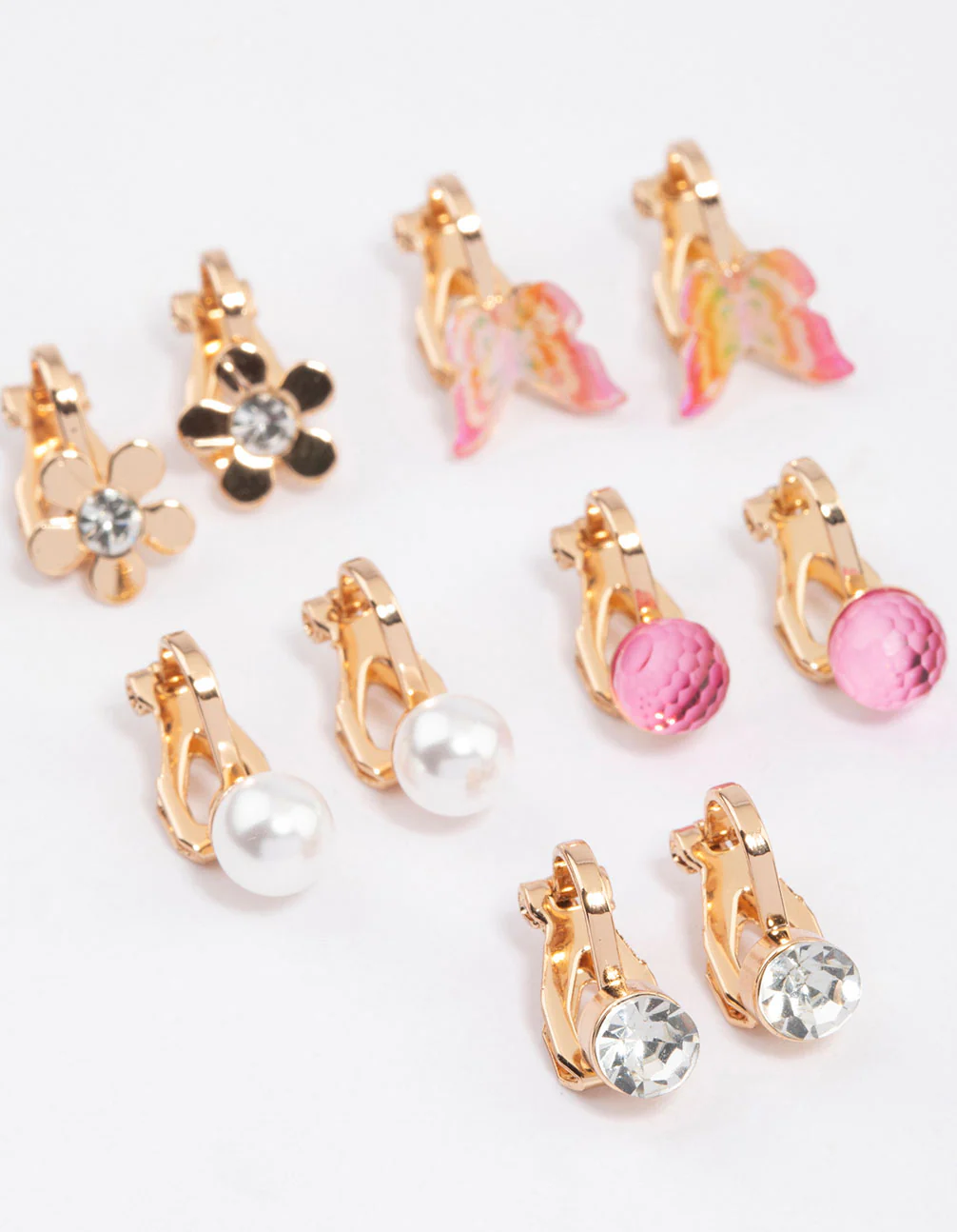 Gold Flower & Butterfly Clip On Earrings 5-Pack - Image 2
