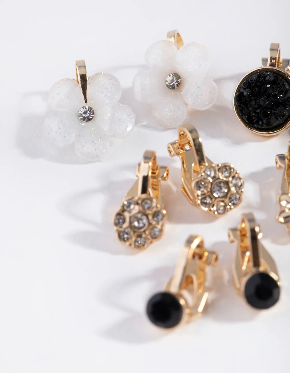 Gold Flower Diamante Clip 5-Pack Earring - Image 2